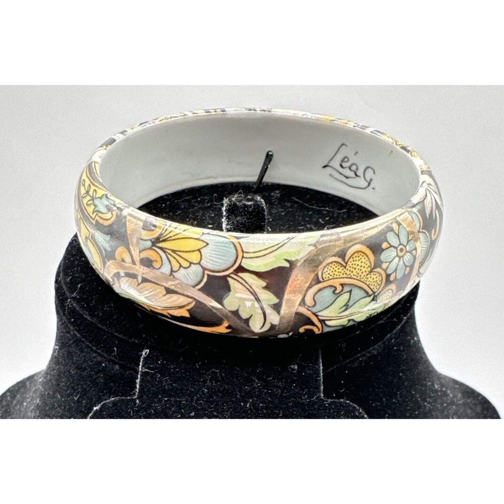 Artisan Leá G Ceramic Painted Bangle Bracelet Colorful Floral